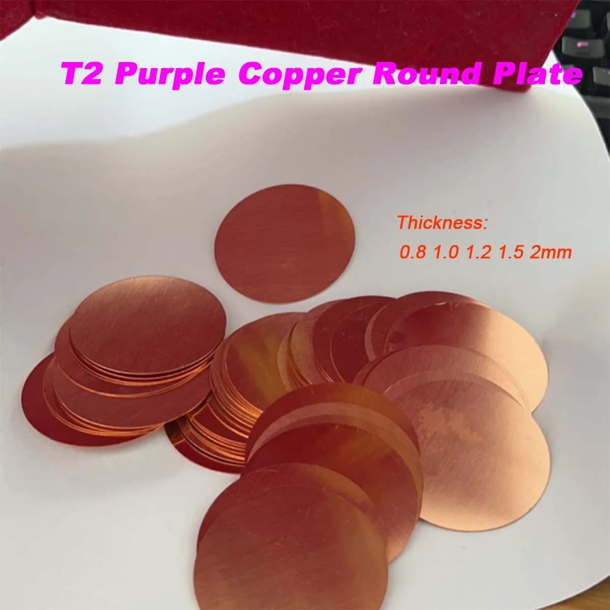 Thickness 0.8 1.0 1.2 1.5 2mm T2 Purple Copper Round Plate,   Solid  Copper Gasket