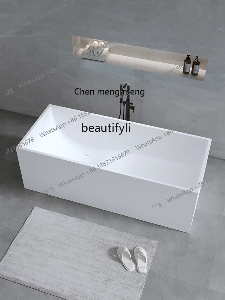 2003Artificial stone square bathtub Deep soaking hotel bathtub Independent rectangular household bathtub