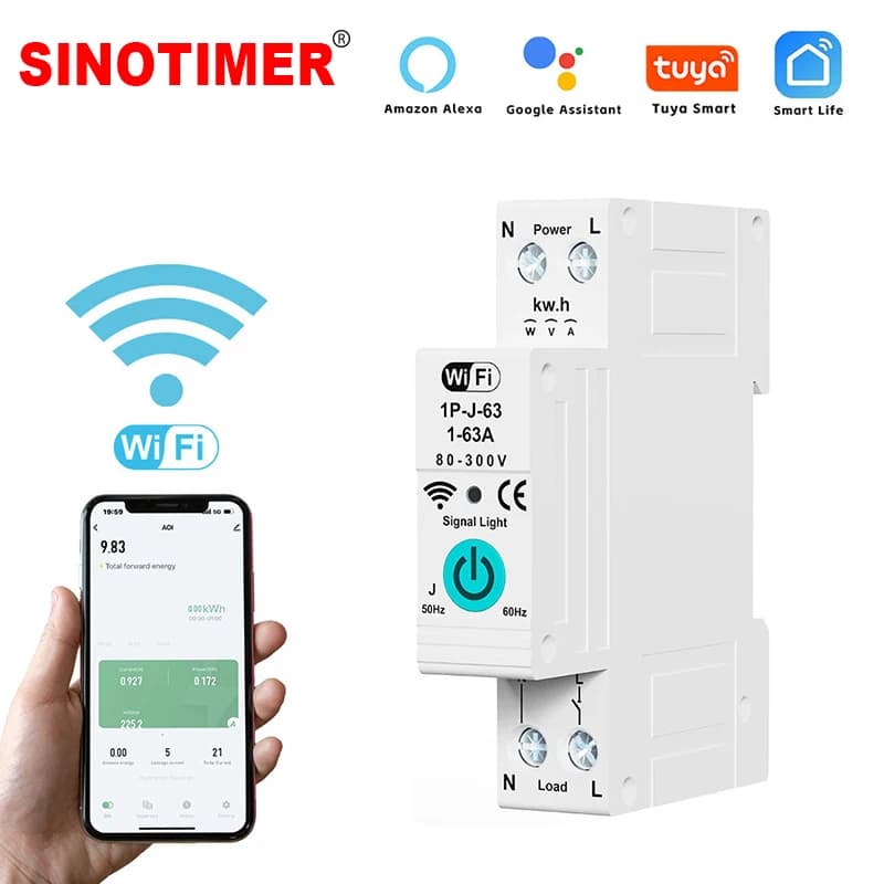 Top Vendor New Hot 1P+N WIFI Smart Time Switch Energy Meter KWH Monitoring Timer Relay  TUYA Smartlife Current Protection 63A
