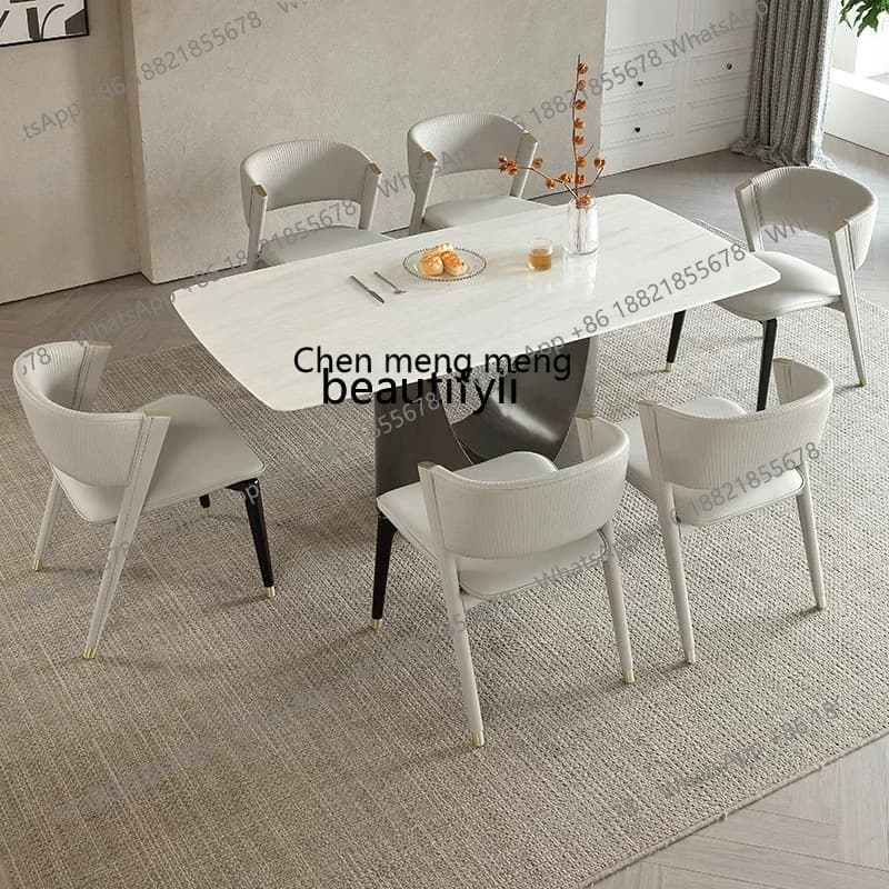 17832 Natural marble dining table and chair combination high-end designer rectangular dining table