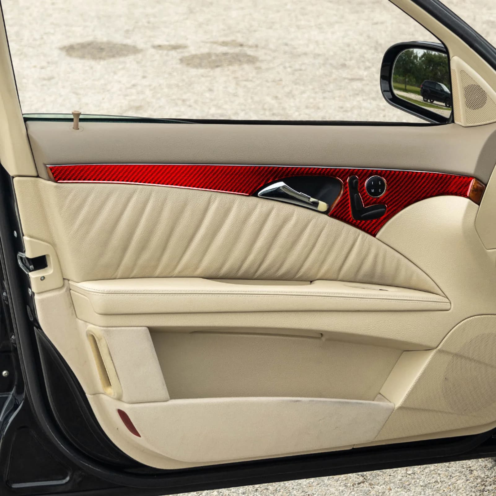For Benz E-Class W211 2003-2009 Front Door Handle Panel Red Real Soft Carbon Fiber Car Interior Accessories Decoration Stickers