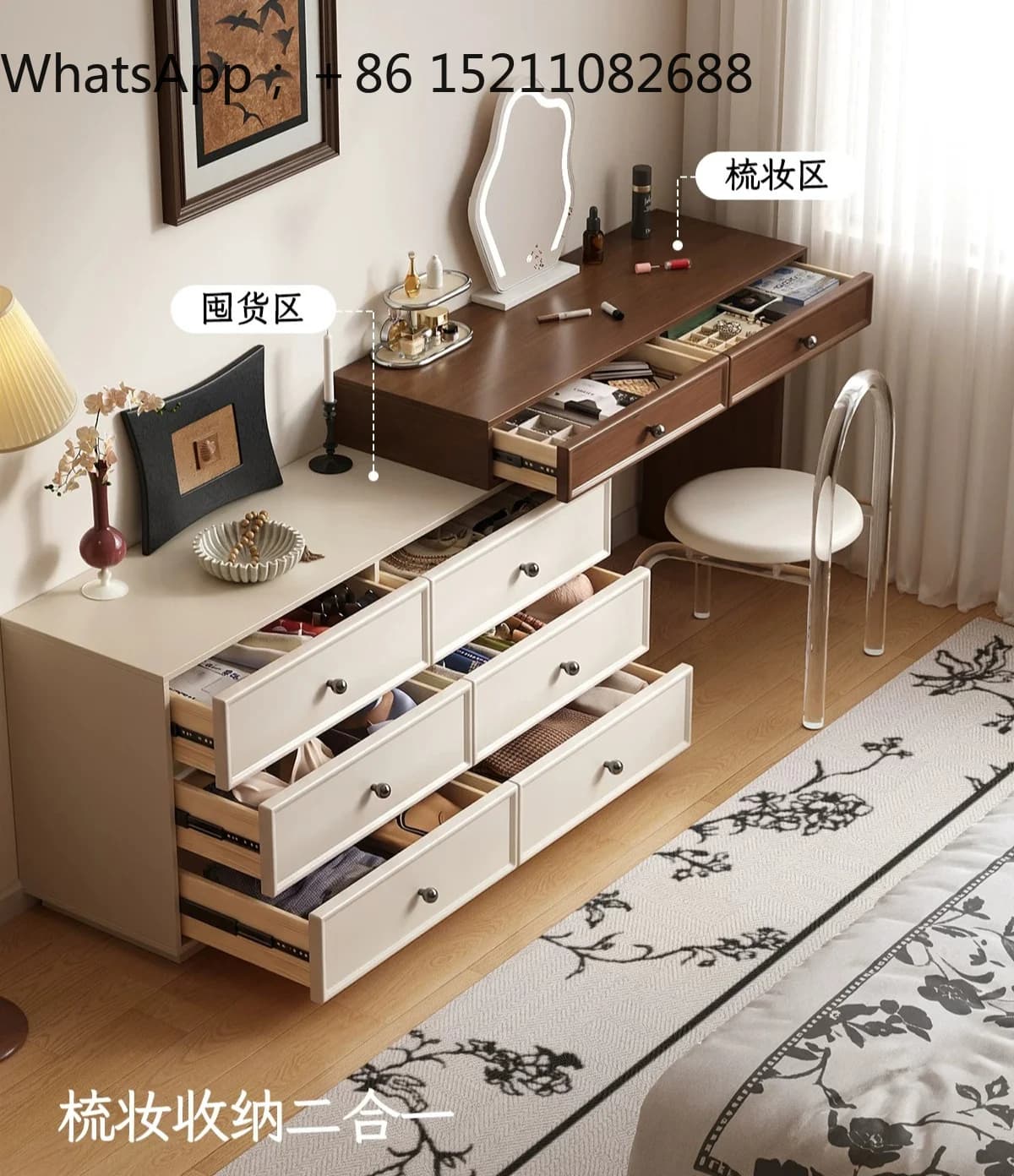 SCY solid wood dresser chest integrated antique bedroom corner end of bed desk makeup table