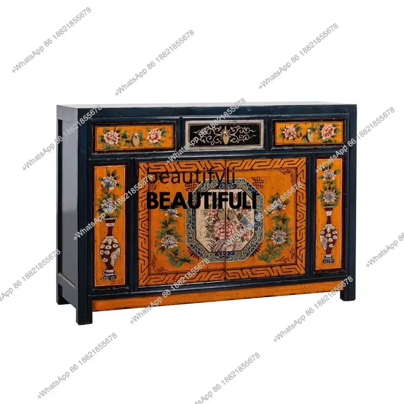 ss8350 painted storage entrance cabinet, new Chinese style old furniture, living room storage entrance cabinet