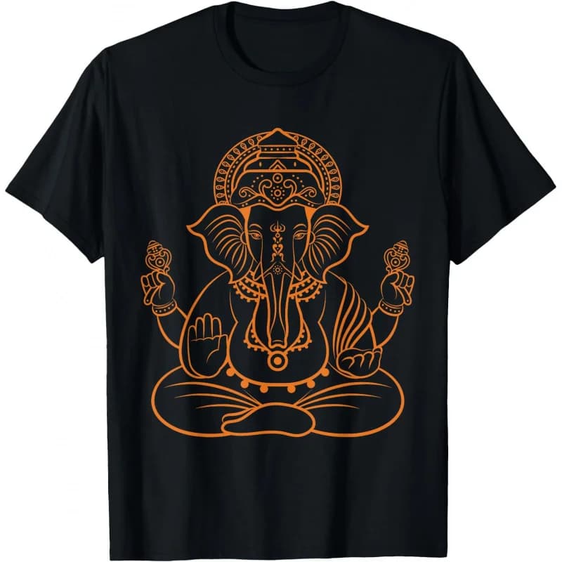 0413 Elephant Om Yoga Ganesha Indian God Ganesh Gift T-Shirt 100% cotton print Tee Short Sleeve Graphic clothes All size tops
