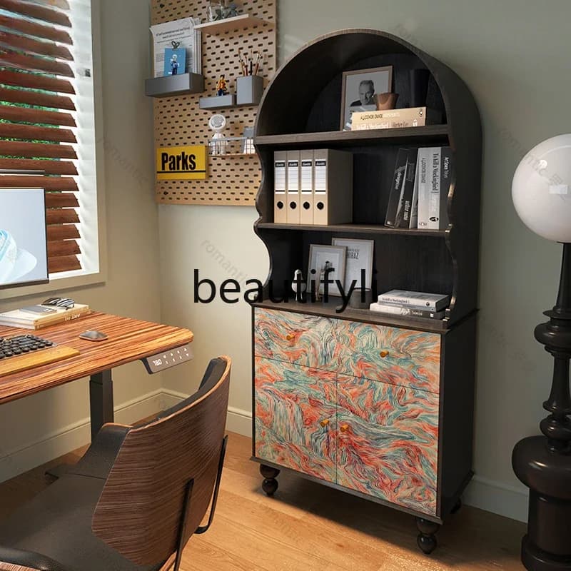 Home living room installation-free solid wood bookcase floor-to-ceiling high cabinet simple retro wall bookshelf locker