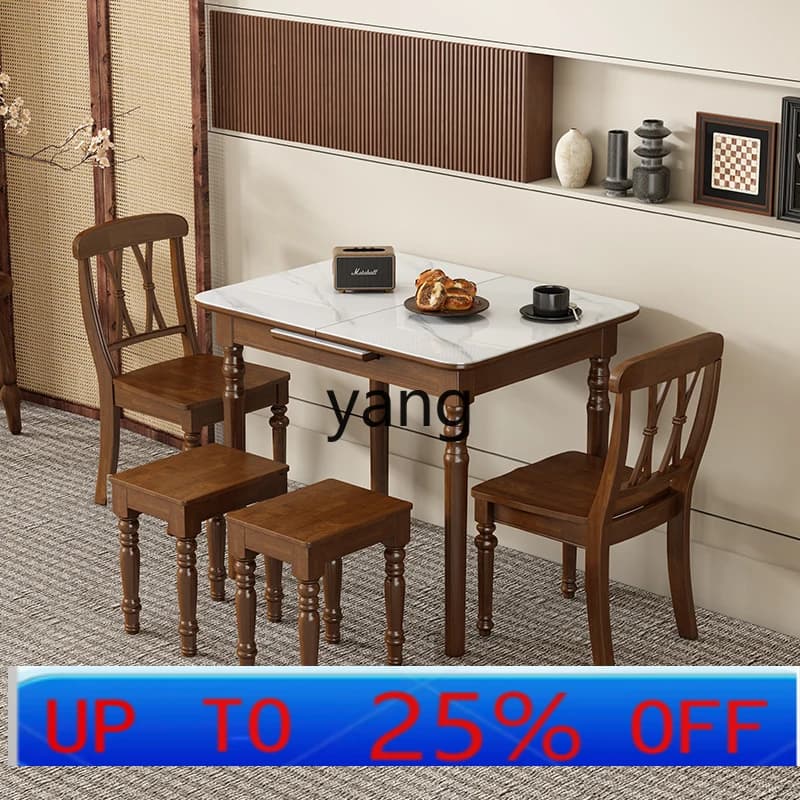 LH  American retro solid wood dining table and chair combination household retractable dining table rectangular table