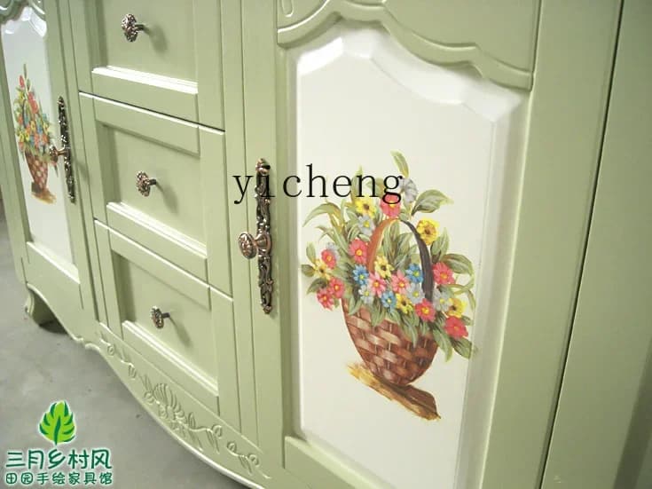 b11- wine cabinet American solid wood pastoral hand-painted dining side cabinet restaurant