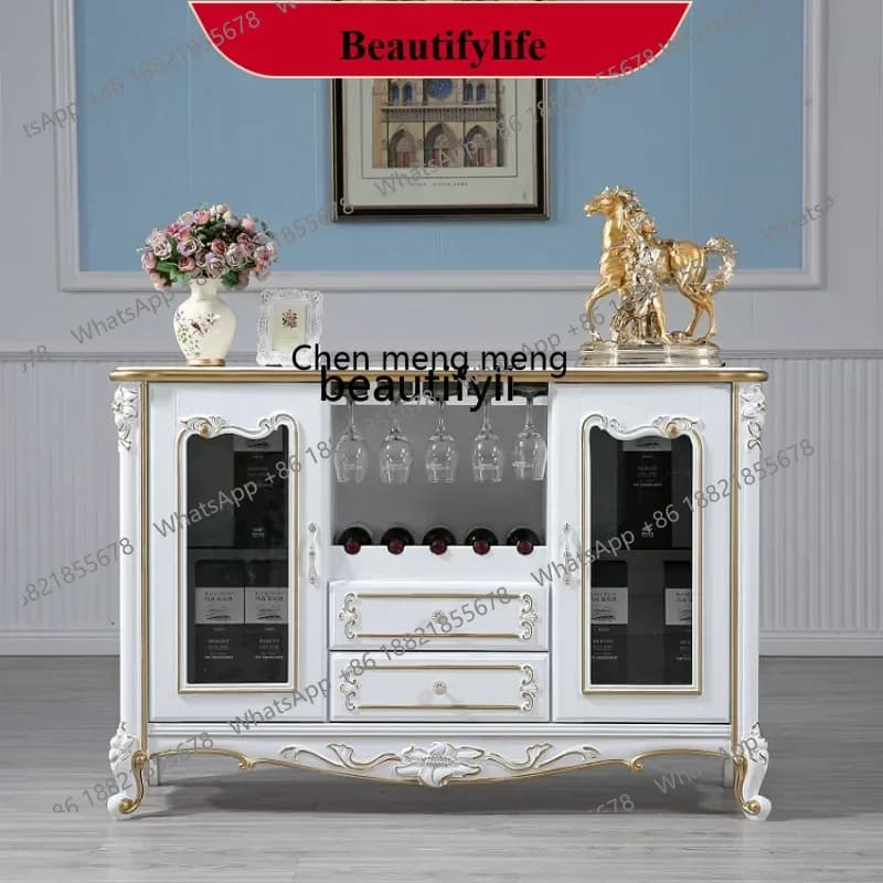 D178 H American Glass Wine Cabinet Living Room Locker Sideboard Cabinet Mediterranean Storage Side Cabinet European Solid Wood