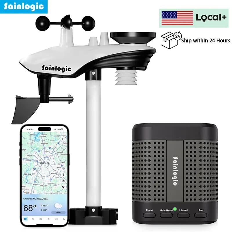 Sainlogic SA7 WiFi Smart Weather Station SA7 with 24H/ 7D Accurate Weather Forecast by Weatherseed® AI Wireless Solar Outdoor