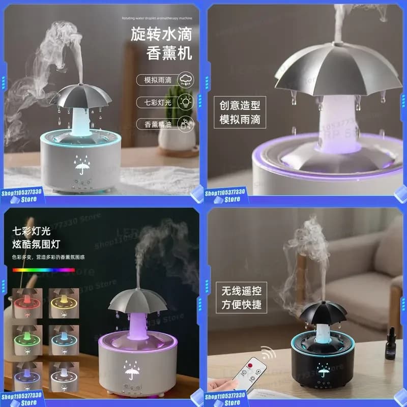 Colorful Raindrop Aromatherapy Diffuser Remote Control Rotary Water Drop Humidifier for Home Office Air Purifier and