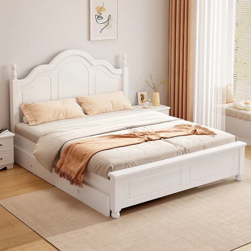 Girls European Bed Simple Wooden Design Loft Space Saving Double Frame Queen Bed Full Modern Letto Matrimoniale Home Furniture