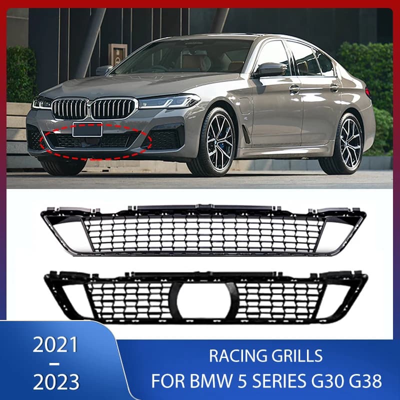 ABS Black Front Bumper Middle Lower Grille Racing Grills With ACC Hole Cover Trim For BMW 5 Series G30 G38 2021 2022 2023