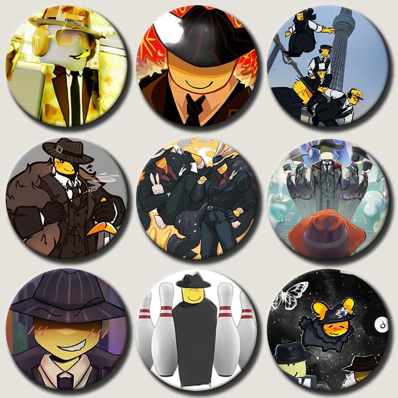 Anime Mafioso Chance Shedletsky Tinplate Badge Snap Button Pins Forsaken Game Creative Funny Meme Brooches for Bag Clothes Decor