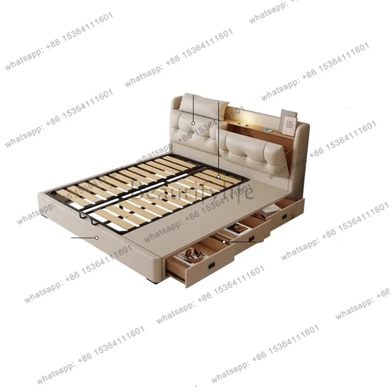 D33Comfortable Space Saving Bed King Size Sleeping Princess Design Soft Bed Massage Letto Matrimoniale Lounge Suite Furniture
