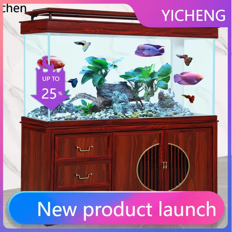 A2-27  fish tank large screen partition wall Chinese aquarium ultra-white glass tank ecological bottom filter arowana tank