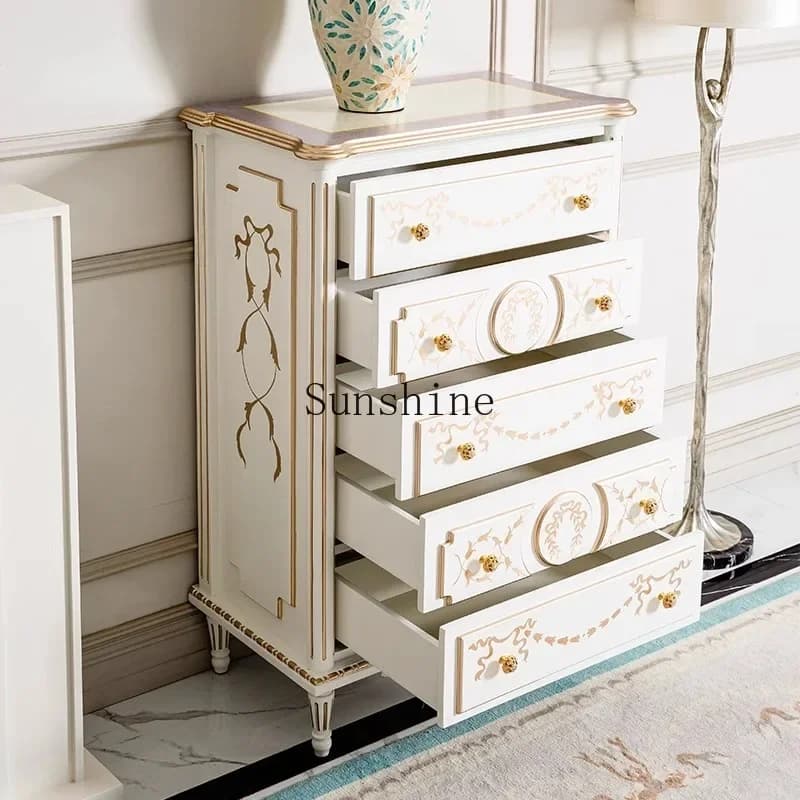 American solid wood porch cabinet bedroom bedside retro painted drawer cabinet  FT