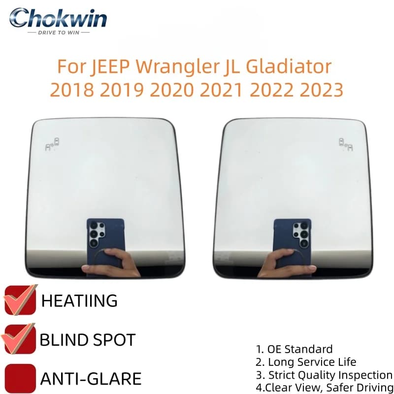For JEEP Wrangler JL Gladiator 2018 2019 2020 2021 2022 2023 Car Wide Angle Heated Mirror Glass With Blind Spot Warning