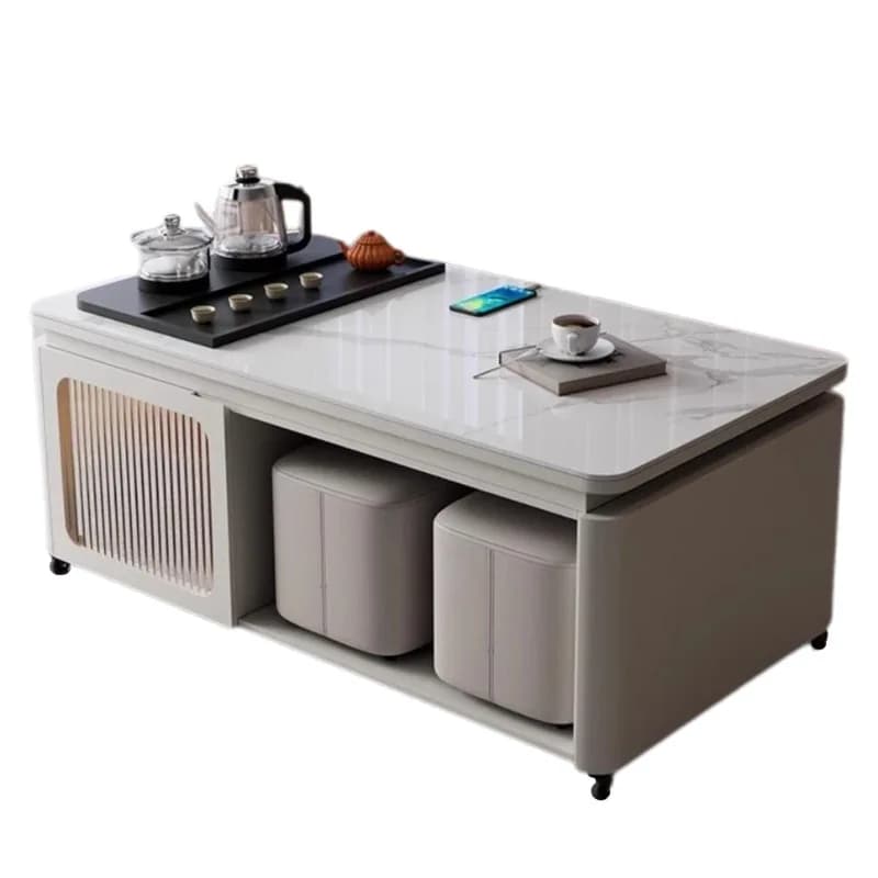 LH Modern Slate Multifunctional Solid Wood Tea Table Movable Coffee Table with Tea Breaking Table