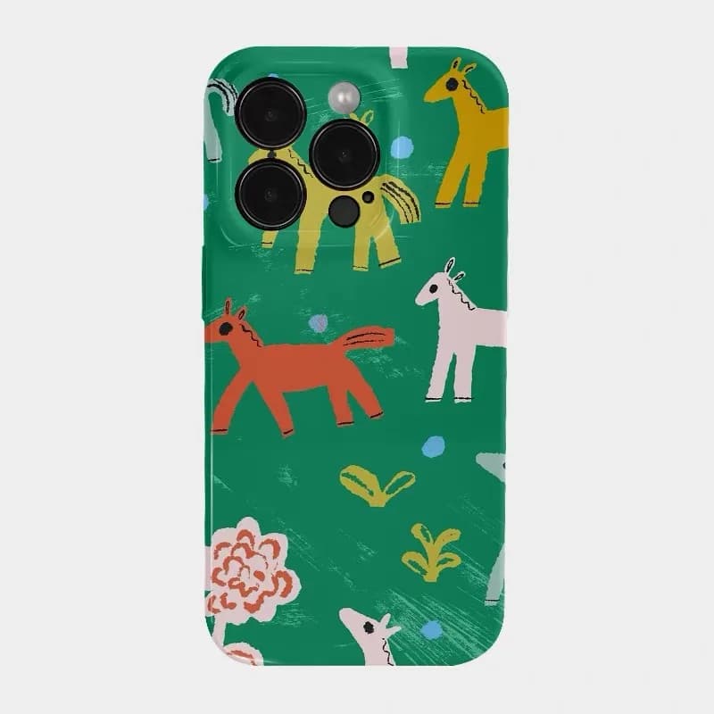 Green Colored Horse Art Phone Case for IPHONE 17 Air 16E 15 PROMAX 14 Plus 13 12MINI 11 PRO 16Plus XR XS MAX Acrylic Phone Cover