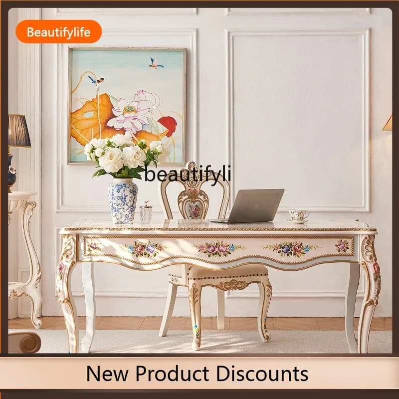 F109 French court study solid wood hand-painted desk writing desk chair European luxury desk