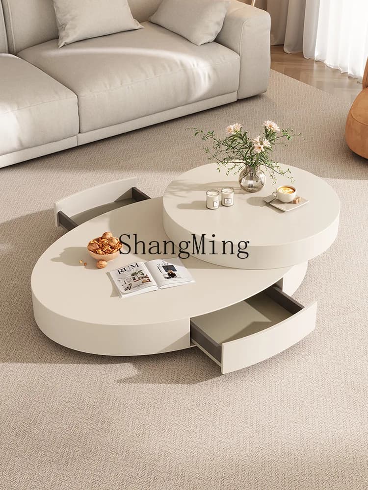 CLwabi wind oval living room coffee table table cream wind rotating coffee table modern minimalist retro