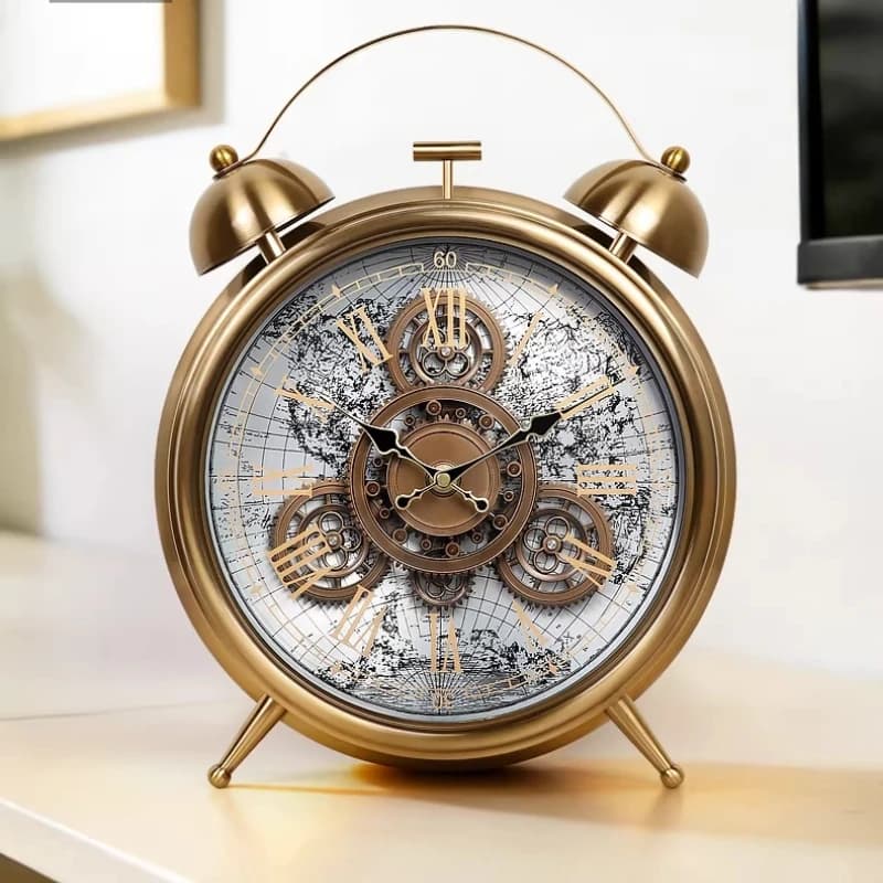 American Style Living Room Desk Clock Retro Mute Gear Machinery Clock Study Bedroom Kitchen Restaurant Clock Desktop Gadgets