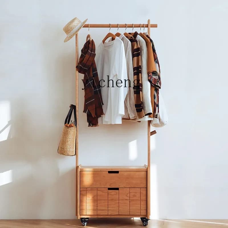 P6/20  new peach coat rack with storage cabinet removable multi-functional cherry wood solid wood bedroom floor-to-ceiling home