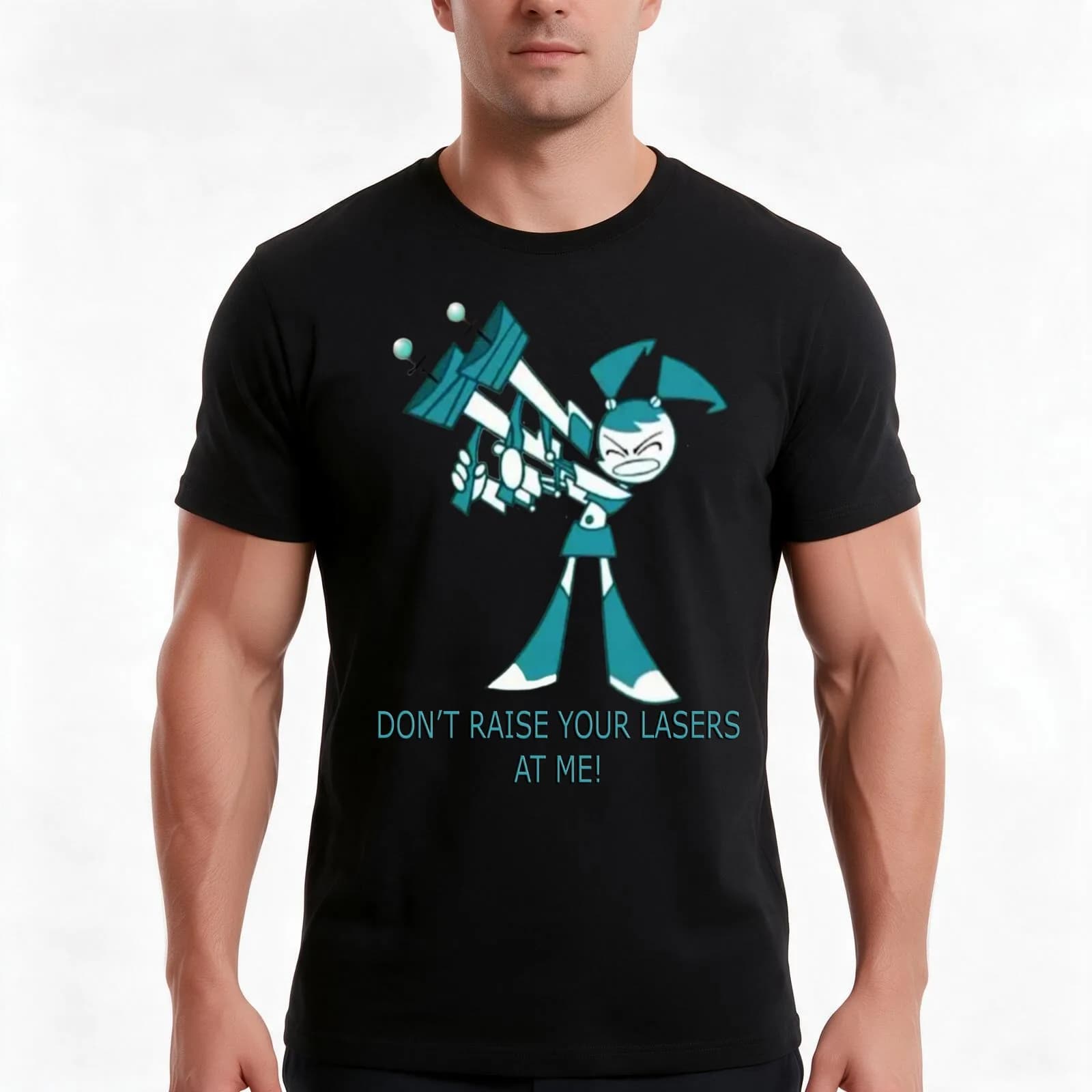 Teenage Robot - Raise Your Lasers T-Shirt, Summer Casual Cotton Tee, Oversized Streetwear Tops, Vintage Graphic Print