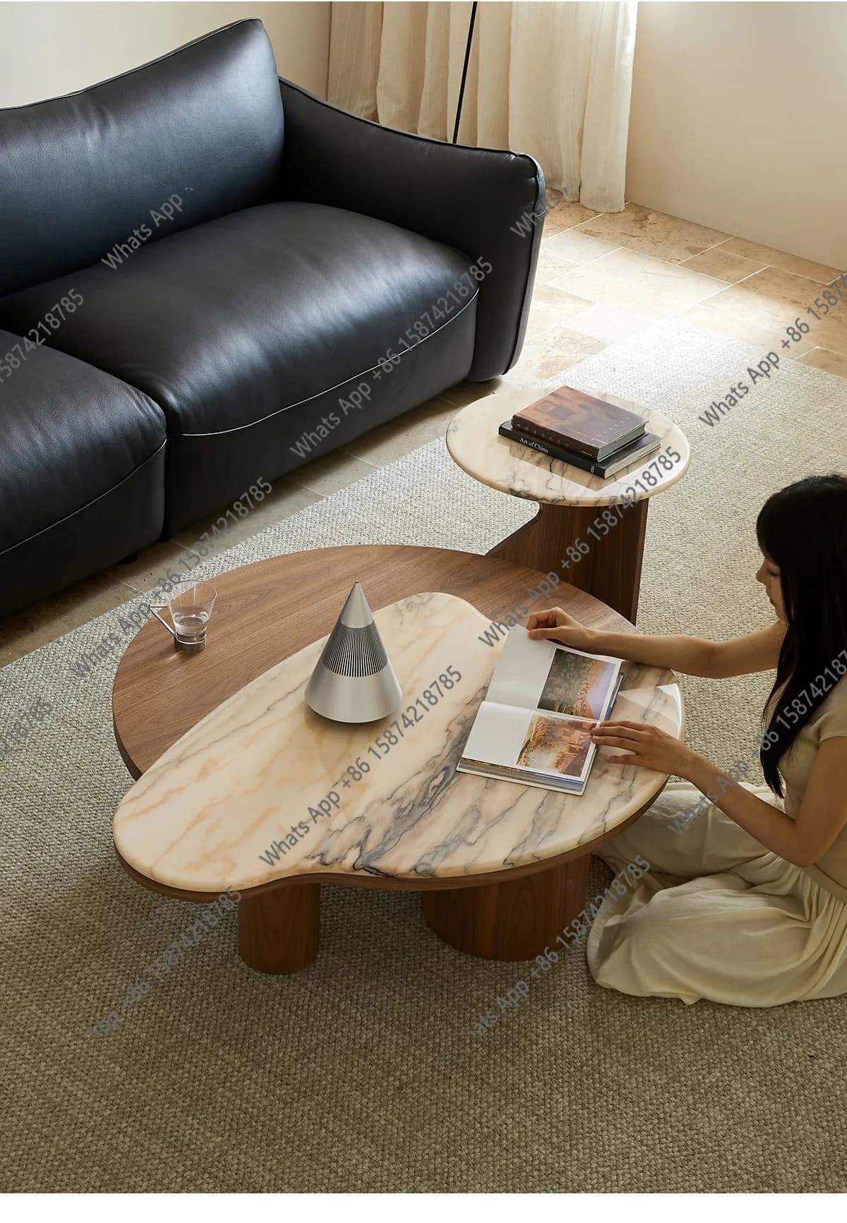 Solid wood living room household luxury stone combination coffee table minimalist dual-purpose high-end coffee table