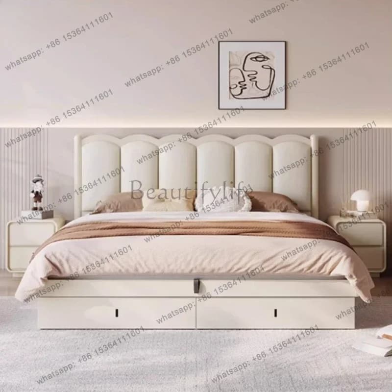 bedroom furniture  Modern French Cream Wind Bed Frame Double bed 2 people Beds bases and frames queen beds