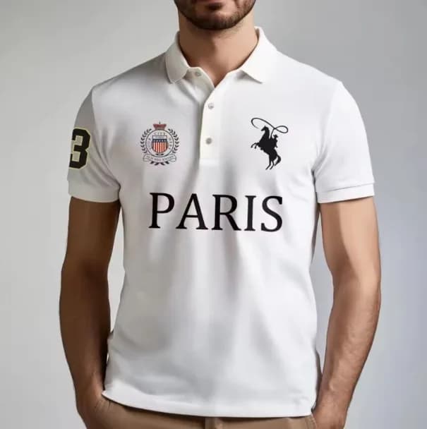 Summer Casual Men's Golf Polo Shirt Fashion Letter Print T-shirt Parisian Style Breathable Comfortable High-end Lapel Top