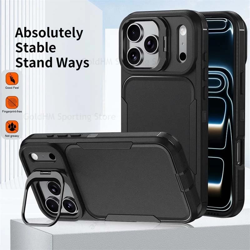 Military Hybrid Heavy Duty Shockproof Case For Apple iPhone 17 Air 16e 15 Pro Max 14 Plus Flip Lens Kickstand Camera Stand Cover