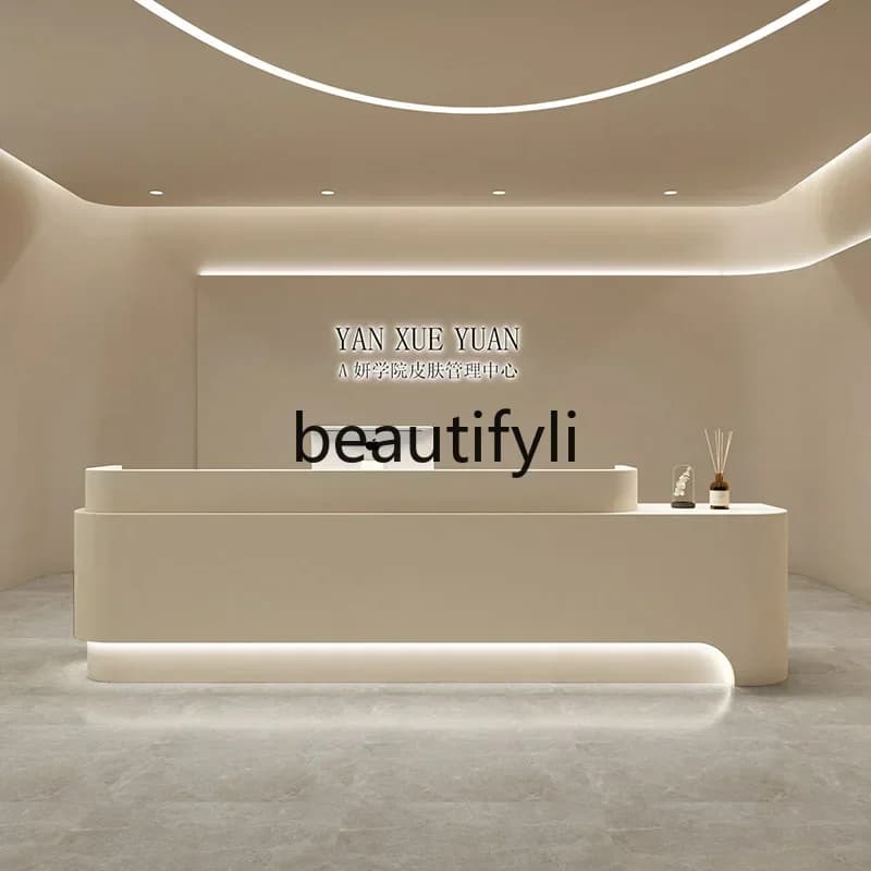 54Simple beauty salon checkout page Company clothing store front desk, curved training institution reception deskSSS