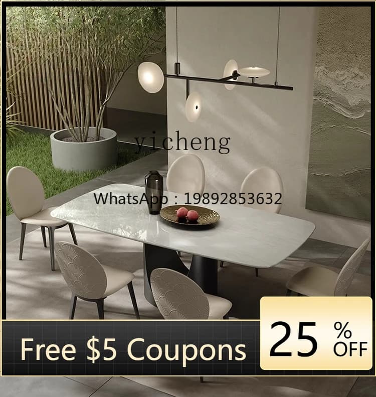 AB  natural marble dining table and chair combination modern light luxury Kari ice jade rectangular dining table