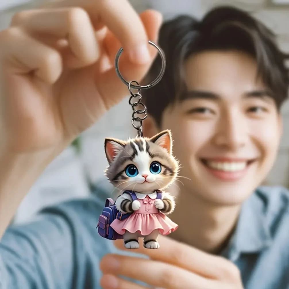 New 2D Flat Cat Hanging Pendant Acrylic Backpack Cat Car Rearview Mirror Pendant Cat Keychain Navidad Decor