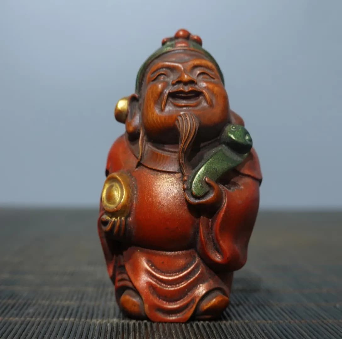 Collection Woodcarving Handmade Painted God of Wealth Ornament FOLK ART Collection