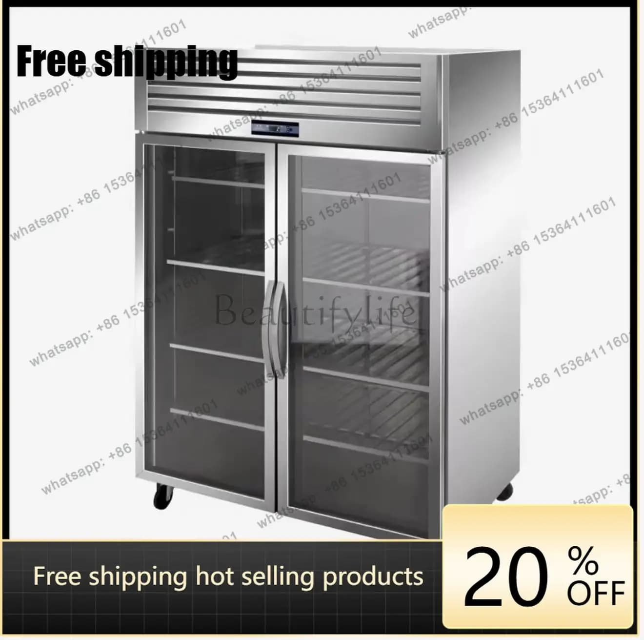LS refrigerator commercial double door freezer kitchen vertical door double temperature freezer storage cabinet