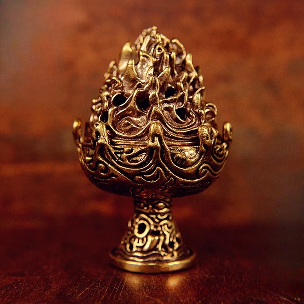 Brass Zen Boshan Incense Burner Vintage Mini Mountain Statue Burner Incense Holder Office Home Collectible Decoration