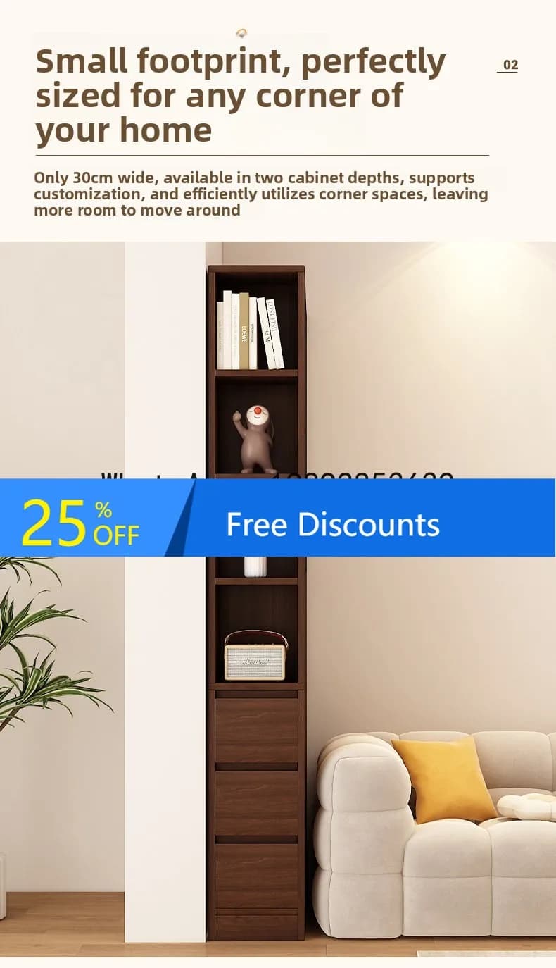 CZ Solid Wood Sofa Side Cabinet Living Room Corner Narrow Cabinet Side Gap Home Bedroom Storage Cabinet