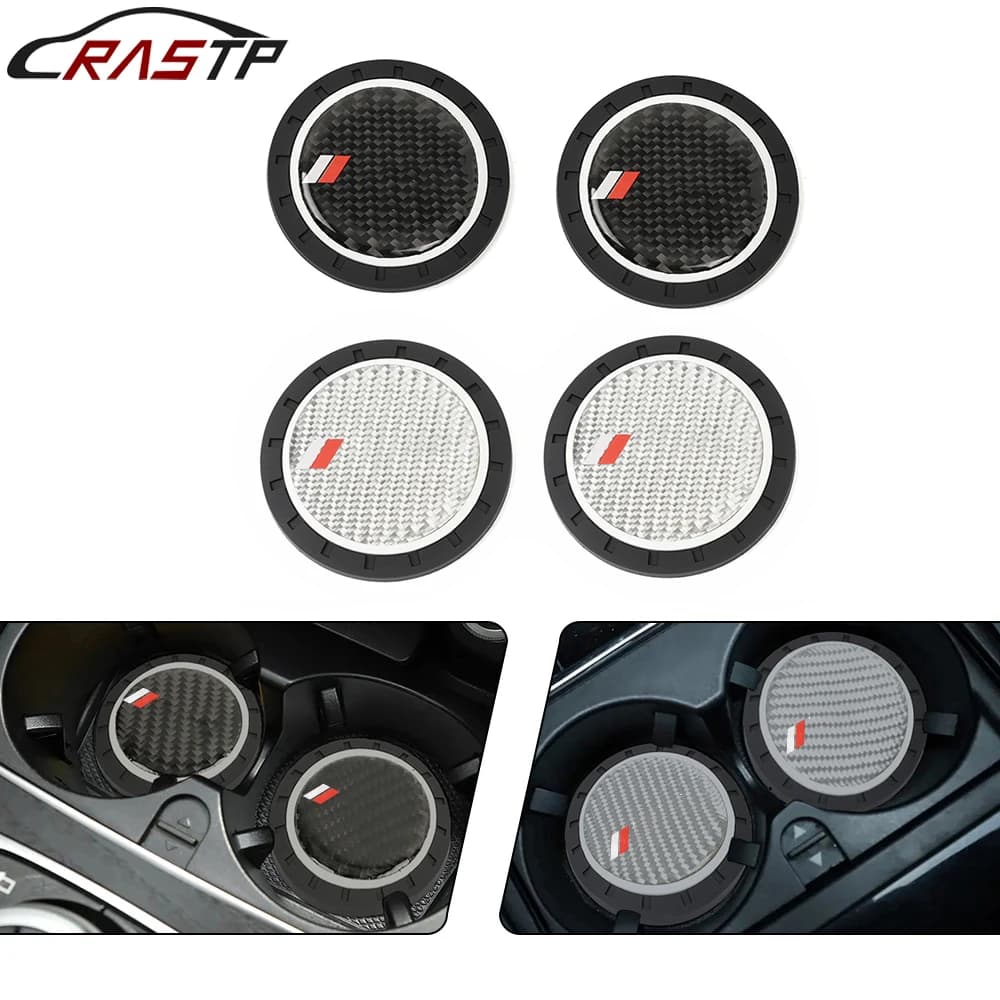 2Pcs Carbon Fiber Style Anti-Slip Water Cup Mat Anti-Dirt Round Pad Car Coaster Cup Bottle Holder Pad Car Accessories LKT109