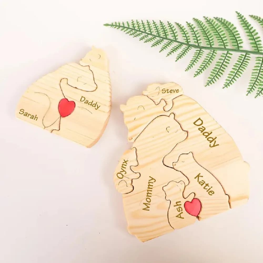 Free Custome Unique Hug Bear Family Puzzle Engraving Animal Sculpture Ornaments Personalized Home Crafts Holiday Birthday Gift