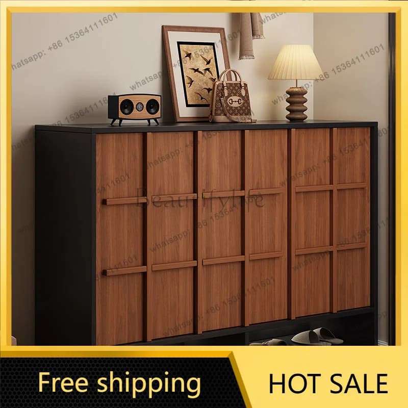 Italian Minimalist Wooden Shoe Cabinet Nordic Space Saving Organizer Show Shoe Shelf Modern