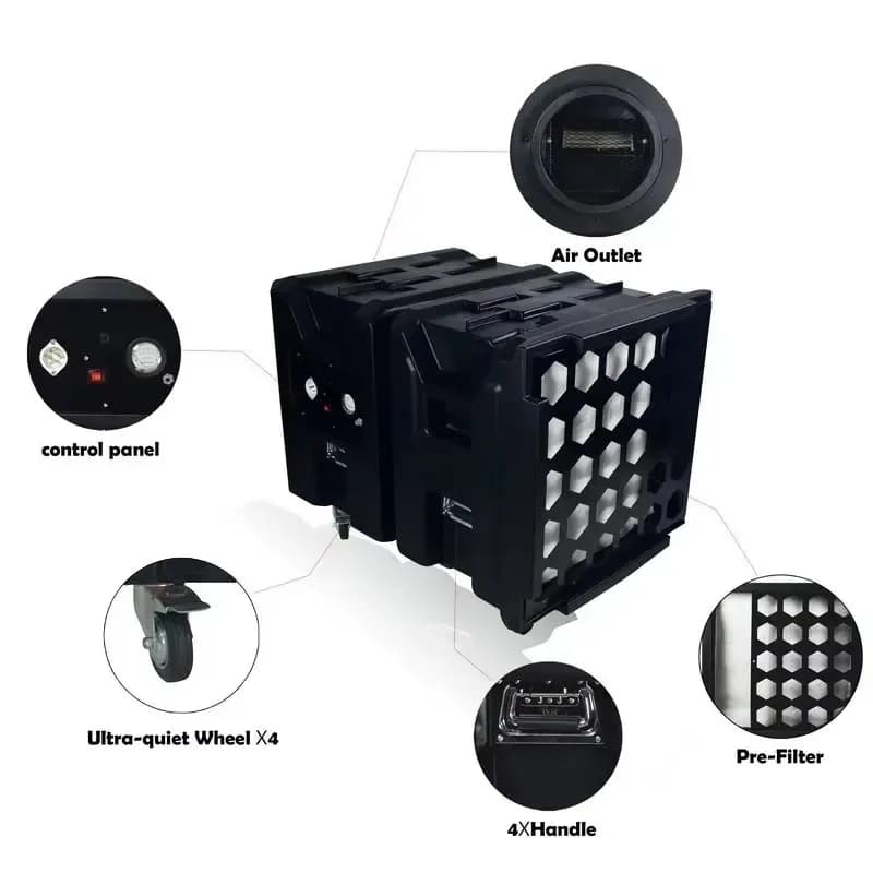 1.5HP 2000CFM Air Scrubber Mover Purifier Fan with H13 HEPA Filter for Floor Dry Restoration Water Flood Damage