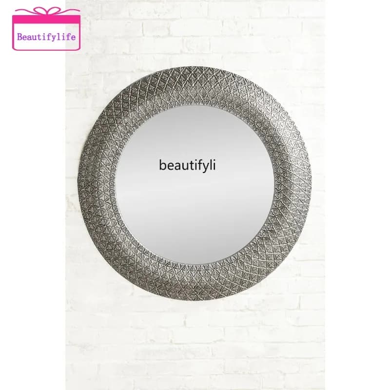 YL  Retro Wall-Mounted Carved Decorative Mirror Fireplace Entrance Wall Hanging Cosmetic Mirror Bathroom Bathroom Mirror