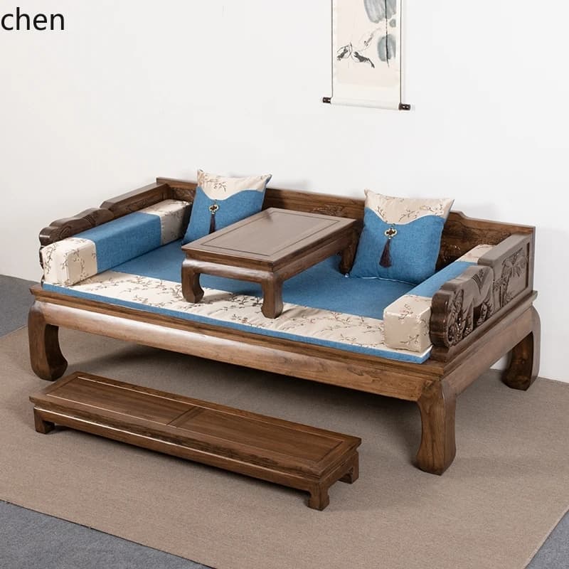 Old Elm Wood Luohan Bed All Solid Wood Antique Style Imperial Concubine Couch Furniture Set