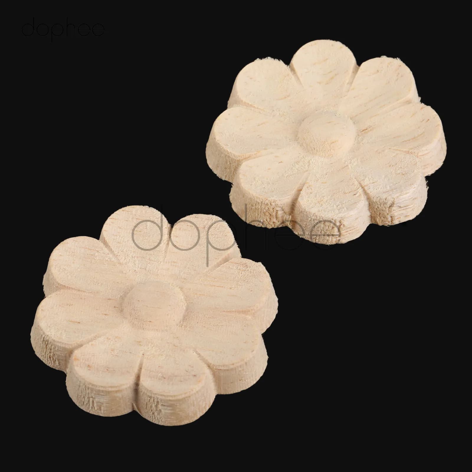 Dophee 2pcs 4/5/6cm Floral Wood Carved Decal Corner Appliques Frame Bed Furniture Cabinet Decorative Wooden Crafts Home Decor