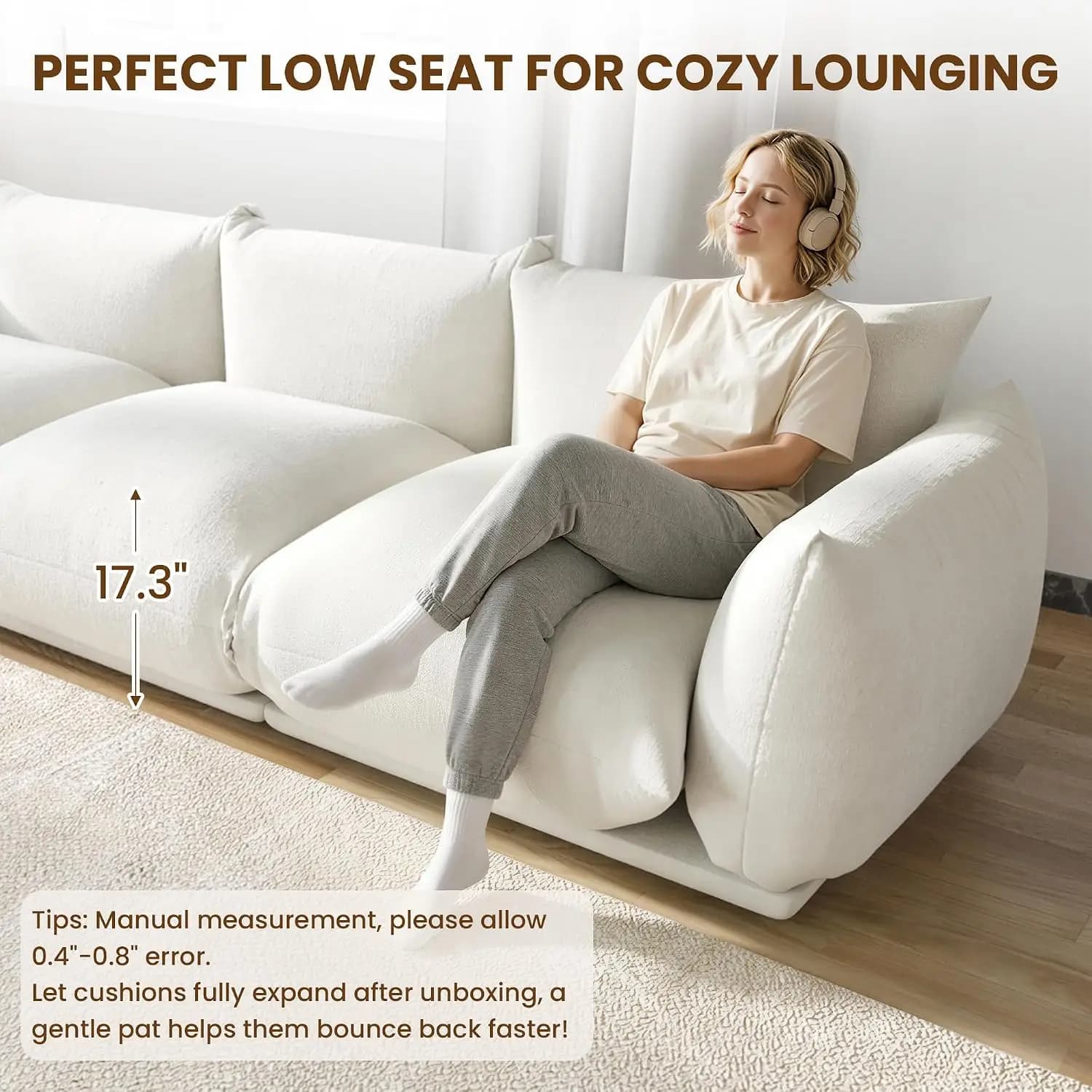 103" Oversized Deep Seat Cloud Sofa, Modern Chenille Sectional Couch, 3 Seat Modular Sofa with Plush Thick Cushions & Ottoman