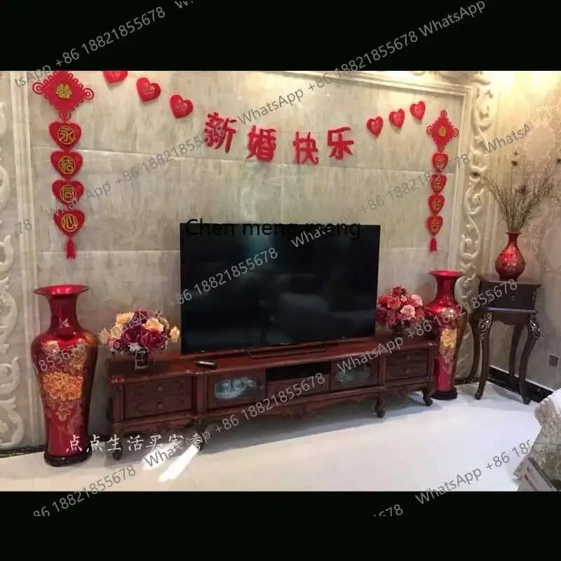 Jingdezhen ceramics, Chinese red peony blooming and rich landing home living room, ornament