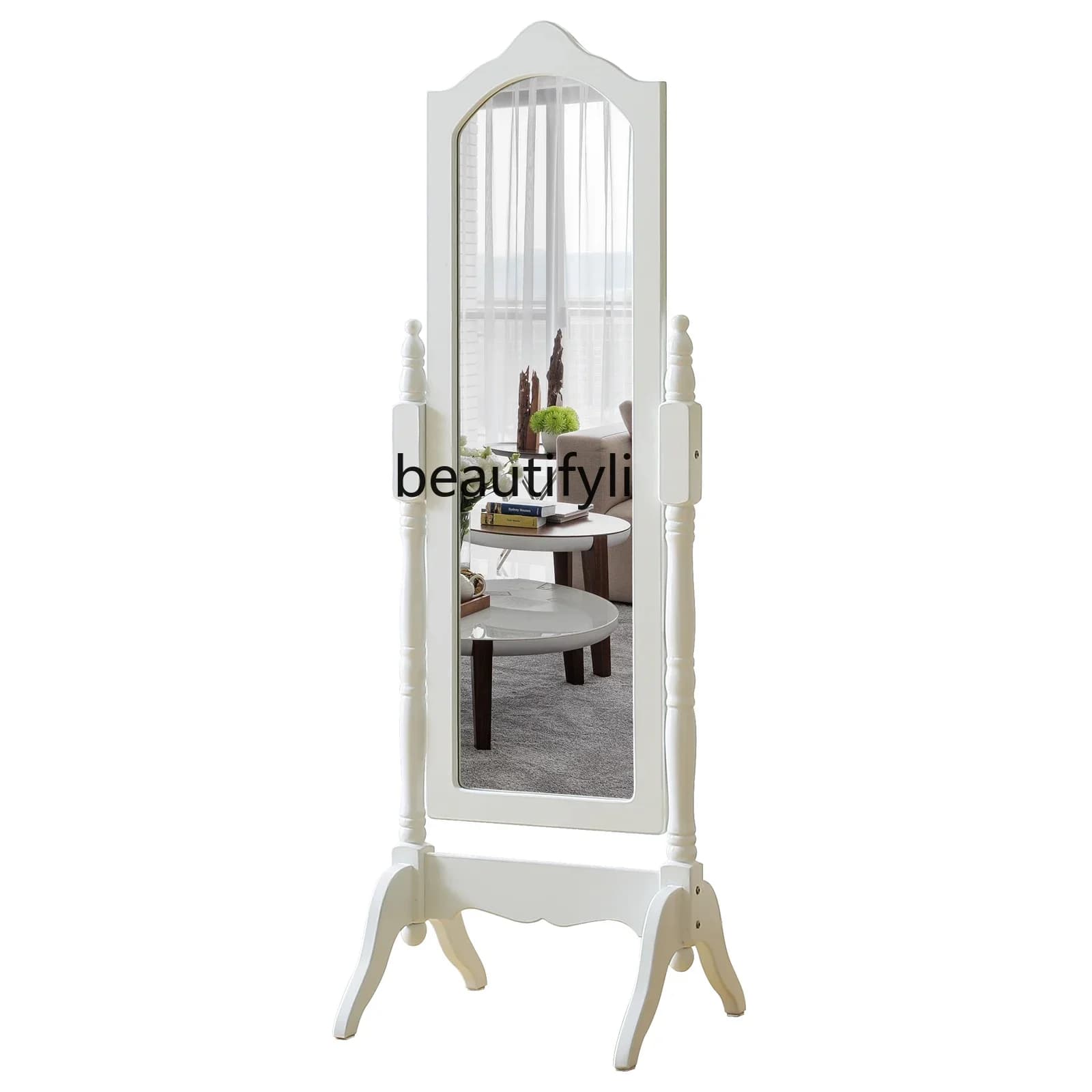 zx1European pastoral princess mirror bedroom white,floor-to-ceiling rotating square fitting mirror clothing store fulllength mir