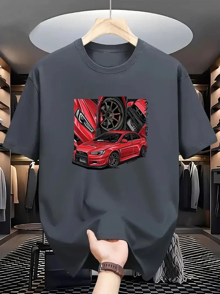 with Racing Car pattern design-100% cotton summer O-neck short sleeve casual printed men's T-shirt.
